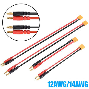 1pcs XT60 Male to 4mm Plug Connectors Line 12AWG/14AWG Charging Cable 15cm/30cm Lithium Battery Balance Charging Adapter Line