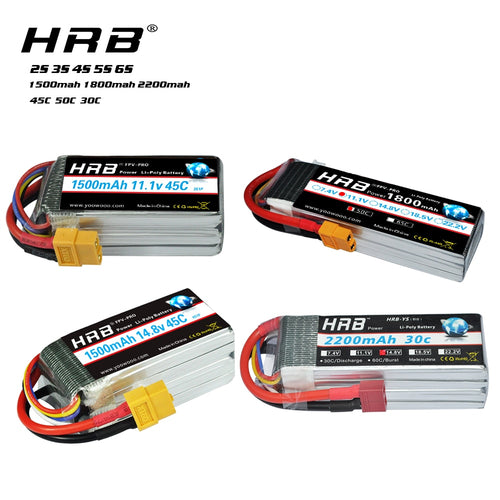 HRB Lipo Battery 2S 3S 4S 5S 6S 7.4V 11.1V 14.8V 18.5V 22.2V 1500mah 1800mah 2200mah 45C 50C For Racing Drone FPV Quadcopter
