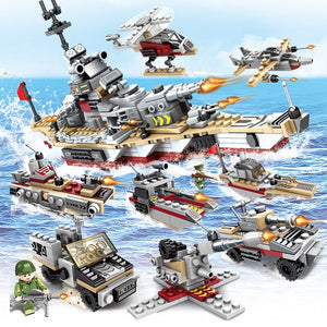 505PCS Aircraft Battle Building Blocks 8 in 1 Aircrafted Carrier Models Military Ship Bricks Toy Compatible Lego child gift