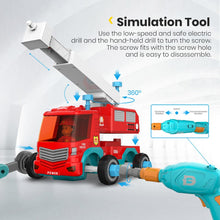 DEERC RC Cars Fire Truck Music DIY Disassembly Toys Tool Cars Remote Control Trucks Set for Children Boys Kids Assemble