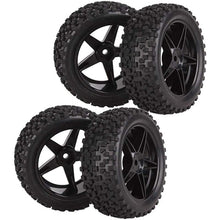 4Pcs Front Rear Pentagram Plastic Wheel Rims + High Grip Rubber Tires Tyres for RC 1:10 Off-Road Car Buggy