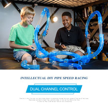 DIY assembled rail cars RC toy car children tubes Racing trucks Remote control speed tubes car race track Flash light building