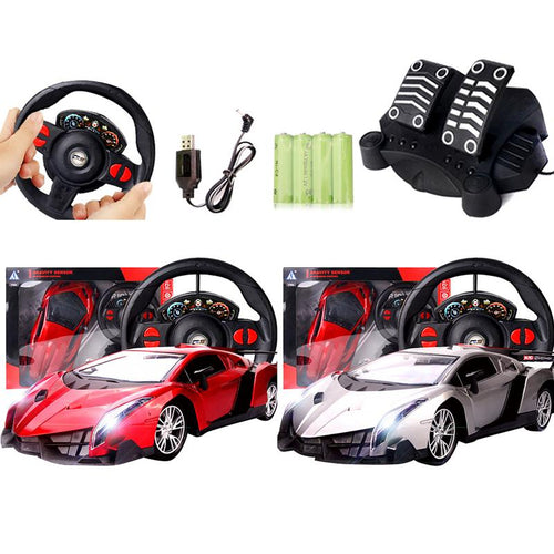 1set Simulation Game Steering Wheel 1:12 Gravity Sensing Four-Way Remote Control Toy Car+ Steering Wheel+Pedal Kids Gamepad Toys