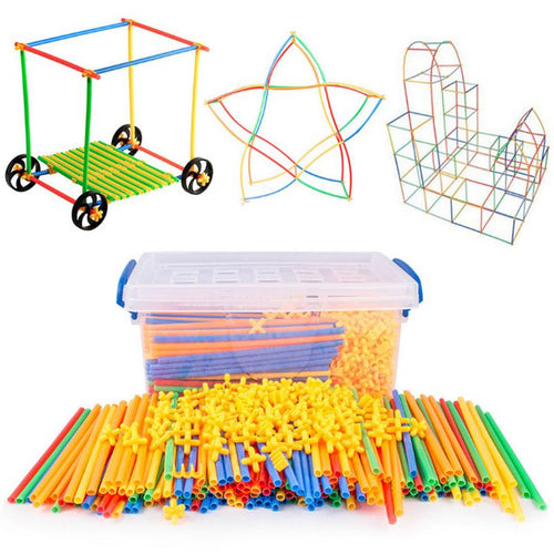 100Pcs 4D DIY Plastic Toys Straw Inserted Construction Building Blocks Kits Assembly Toys Blocks Bricks Christmas Gift for kids