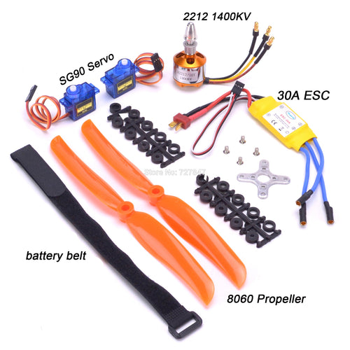 A2212 2212 1400KV Brushless Motor 30A ESC Motor SG90 9G Micro Servo 8060 Propeller for RC Fixed Wing Plane Helicopter