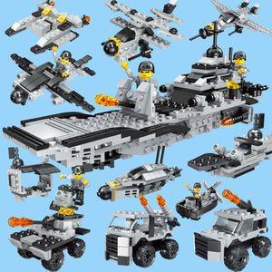 520pcs Aircraft Battle Group Building Blocsk 8 In 1 Aircrafted Carrier Military Ship Bricks Toy Compatible With Legoed