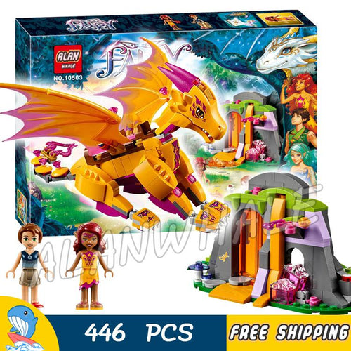 446pcs Elves Fire Dragon's Lava Cave Lava Falls Magic 10503 Figure Building Blocks Assemble Kids Toys Compatible With LegoING