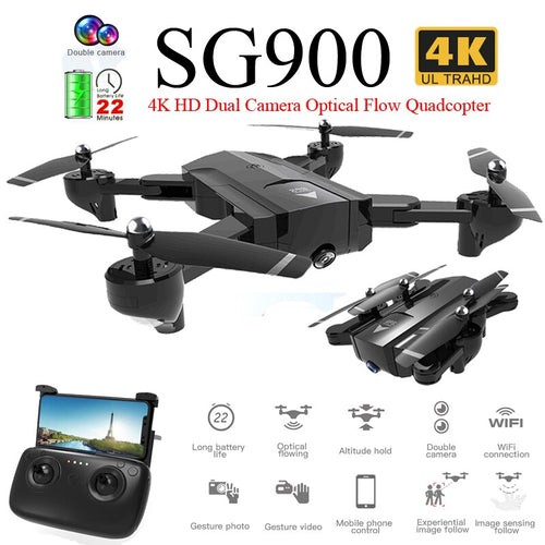 SG900 Foldable Profissional Drone with Dual Camera 720P 4K Selfie WiFi FPV Wide Angle Optical Flow RC Quadcopter Helicopter Toys