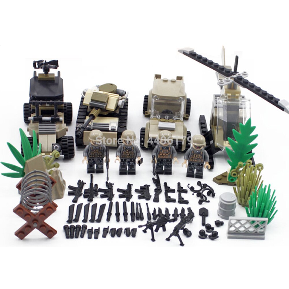 hot compatible LegoINGlys WW2 army Special forces Red Sea Landing battle Building Blocks helicopter car weapons bricks toys gift