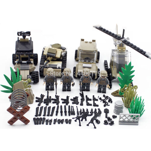 hot compatible LegoINGlys WW2 army Special forces Red Sea Landing battle Building Blocks helicopter car weapons bricks toys gift