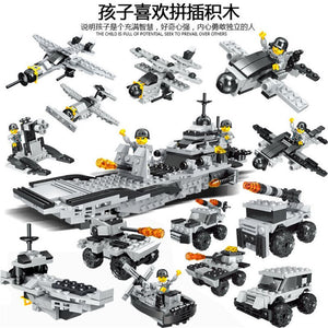 520pcs Aircraft Battle Group Building Blocsk 8 In 1 Aircrafted Carrier Military Ship Bricks Toy Compatible With Legoed