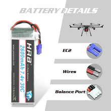 HRB Lipo 2s battery Hubsan H501S Battery 7.4V 2600mah 30C EC2 RC Drone Akku Li-Polymer For RC Quadcopter Helicopter Airplane