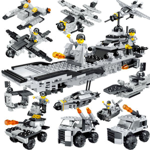 520pcs Aircraft Battle Group Building Blocsk 8 In 1 Aircrafted Carrier Military Ship Bricks Toy Compatible With Legoed