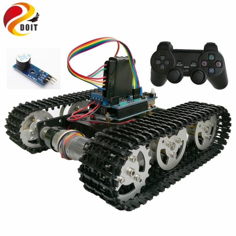 DOIT Wireless Control Smart RC Robot Kit by PS2 joystick Tank Car Chassis with Uno R3 Motor Shield DIY game playstation