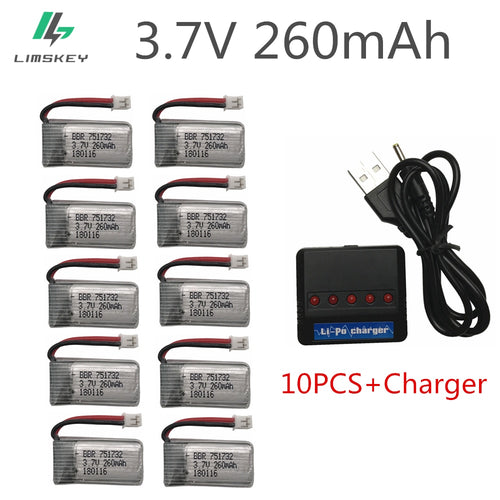 10pcs 3.7V 260MAH Upgrade For Eachine E010 E010C E011 E013 H36 Mini RC Quadcopter 3.7V 260MAH 30C Libo Battery With Charger Set