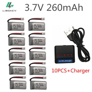 10pcs 3.7V 260MAH Upgrade For Eachine E010 E010C E011 E013 H36 Mini RC Quadcopter 3.7V 260MAH 30C Libo Battery With Charger Set