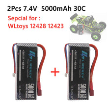 2PCS New Version Rc Lipo Battery 2S 7.4V 5000mah 30C Max 60C for Wltoys 12428 12423 1:12 RC Car Spare parts
