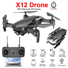 X12 WiFi FPV Mini Foldable Drone Camera 0.3MP 2MP HD Optical Flow Aerial Video Profissional RC Quadcopter Helicopter Toys SG106