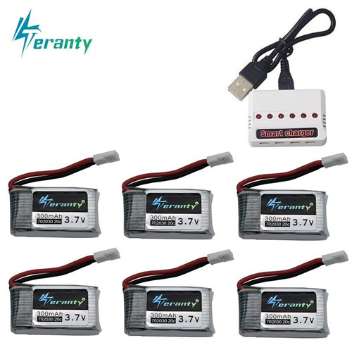 6pcs 3.7V 300mAh lipo Battery and 6-in-1 Charger For Syma X11 E55 FQ777 FQ17W F180 FY530 U816 U816A U830 X100 H107 S39-1 HD-1306