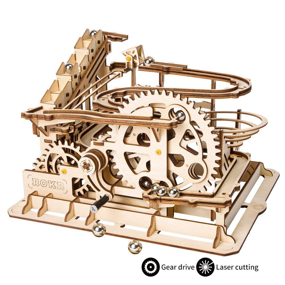 ROKR Hand Cranked Marble Run Wooden Model Kits Assembly 3D Wooden Puzzle Mechanical Model Kits With Balls for Teens and Adults