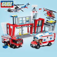 Block GUDI Legoings City Fire Station Ambulance Plane Car Building Blocks Bricks Kits Assembled Educational Toys For Children