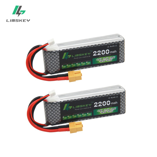 Limskey Power Brand New Lipo Battery 11.1V 2200 mAh 30C MAX 60C 3S T Plug for RC Car Airplane T-REX 450 Helicopter Part 2PCS/LOT
