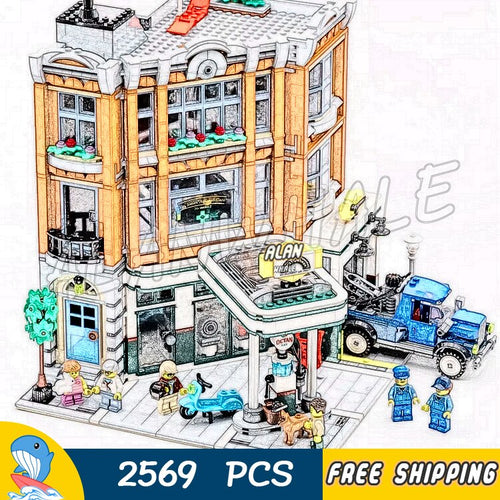 2569PCS Creator 3-level Corner Garage Street City Modular House Model Building Block 15042 Assemble Toys Compatible With LegoING