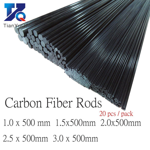 20pcs/lot New Carbon Fiber Rods for RC Plane DIY tool wing tube Quadcopter arm carbon fiber tube 1mm 1.5mm 2mm 3mm (500mm)