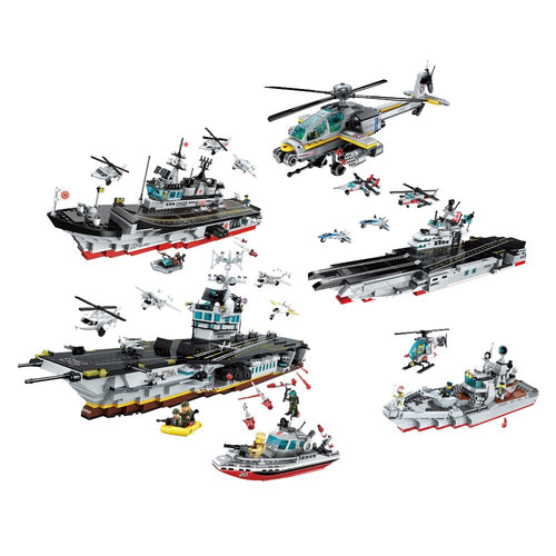 Enlighten Building Block Military Battle Sea Force Enterprise Aircraft Carrier Battle Group Educational Bricks Toy Boy Gift