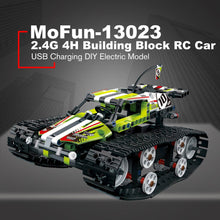 MoFun-13023 410pcs DIY Electric RC Car 2.4G 4CH USB Charging Building Block Simulated Tracked High Speed Cars Toys For Children