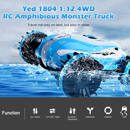 RC Car Yed 1804 1:12 4WD RC Off-Road Amphibious Monster Truck 2.4G Remote Control Toys 12km/H LED Night Light RC Robot Car Gift