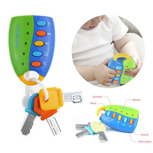 Cartoon Baby Kids Musical Smart Remote Car Key Toy Car Voices Education Toys-Blue