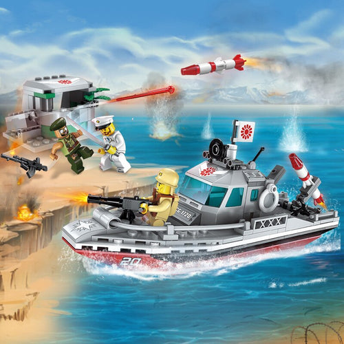 mylb new Military War Coastline Dispute Boat Military Battle Sea Force Overload Tank Army Soldiers Figures Building Brick Toys