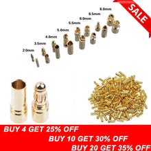 40pcs/lot 2.0mm 3.0mm 3.5mm 4.0mm 5.5mm 6.0mm 8.0MM Gold Bullet Banana Connector plug for ESC Lipo RC battery Plugs (20 pair)