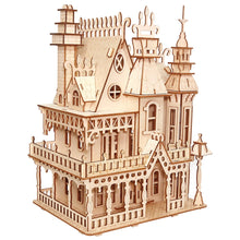 Interconnecting Blocks Woodcraft Construction Kit Wooden Villa DIY 3D Wooden Villa Puzzle Game Assembly Toy Gift
