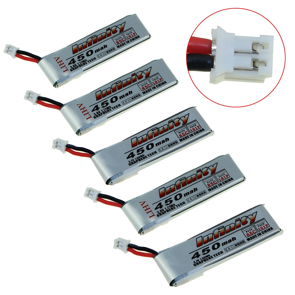5PCS Infinity Lipo Battery 1S 3.7V 3.8V 450mAh 85C 1S Rechargeable FPV Battery with PH2.0 Plug for Indoor Racing Drone Toy