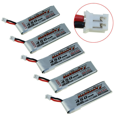 5PCS Infinity Lipo Battery 1S 3.7V 3.8V 450mAh 85C 1S Rechargeable FPV Battery with PH2.0 Plug for Indoor Racing Drone Toy
