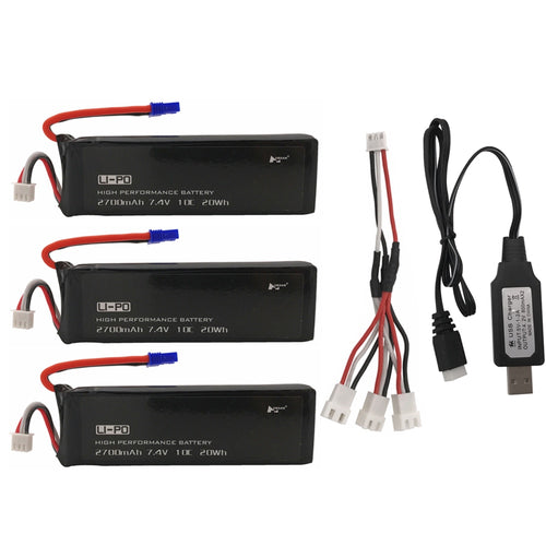 Original Hubsan H501S battery 7.4V 2700mAh 10C For H501S H501C X4 RC Quadcopter Battery with 1 In 3 Cable and USB Charger Set