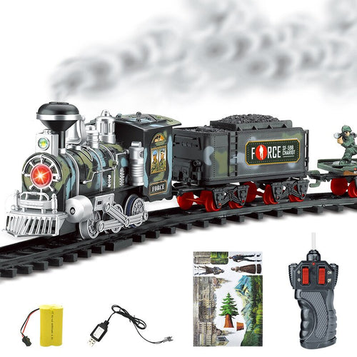 Classic electric steam smoke remote control track train rechargeable with light simulation train sound independent assembly