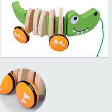 Wooden Pull Toy Wooden Car Children'S Toys Wooden Cartoon Crocodile Toy Car Tow Truck