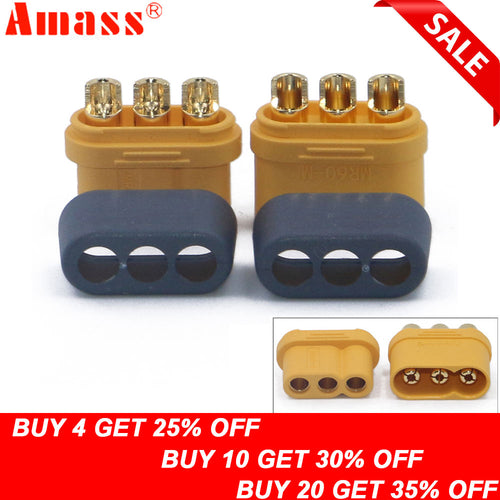 10 x Amass MR60 Plug w/Protector Cover 3.5mm 3 core Connector T plug Interface Connector Sheathed for RC Model (5 Pair )