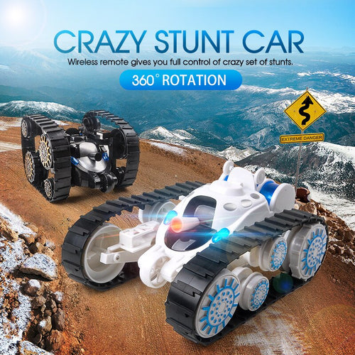 360° Rotation Double Sided Track Stunt Deformation Remote Control Tank Wired remote control LED Lighting and Music