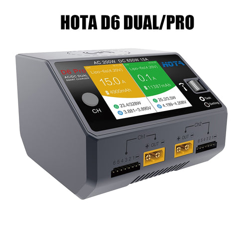 HOTA D6 Dual/Pro Smart Charger AC200W DC650W 15A for Lipo LiIon NiMH Battery with iPhone Samsung Wireless Charging