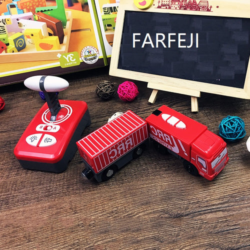 FARFEJI Red Remote Controlled Train Electric Rc Train Remote Toys For Children Wooden Tracks Rc Train Remote Control