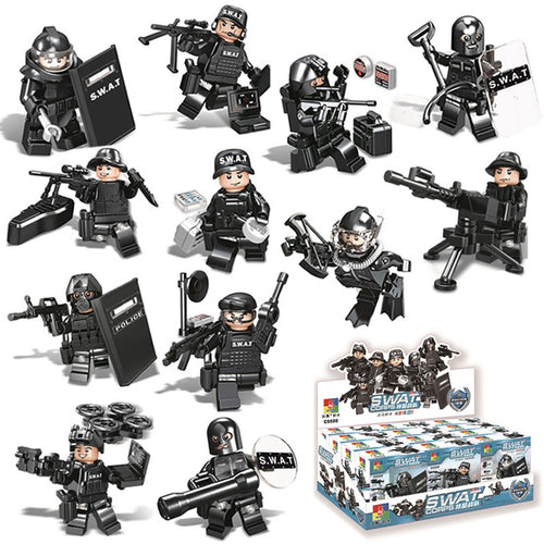12 Types Small Particle DIY Puzzle Assembly SWAT Team Doll Building Block Toys for Children Playing Family Entertainment Kits