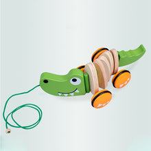 Wooden Pull Toy Wooden Car Children'S Toys Wooden Cartoon Crocodile Toy Car Tow Truck