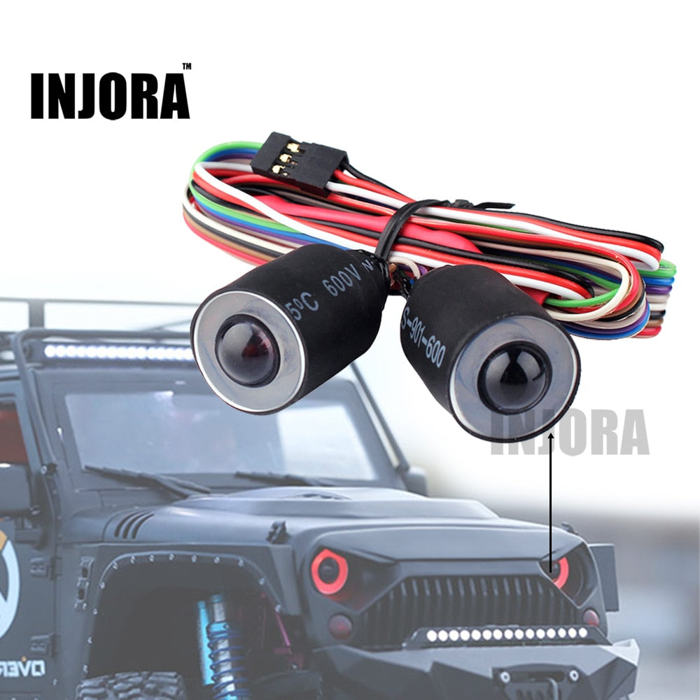 INJORA Red/Blue LED Lights Headlight for 1/10 RC Rock Crawler Axial SCX10 D90 Jeep Wrangler Body Shell