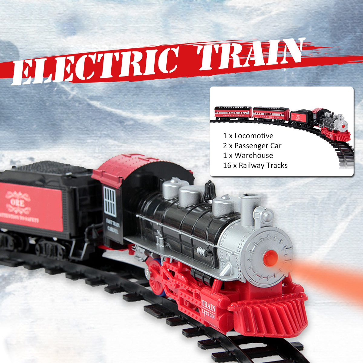 Smoke Light Simulation Sound Effect Classical Steam Train Assembled Electric Rail Car Track Toys