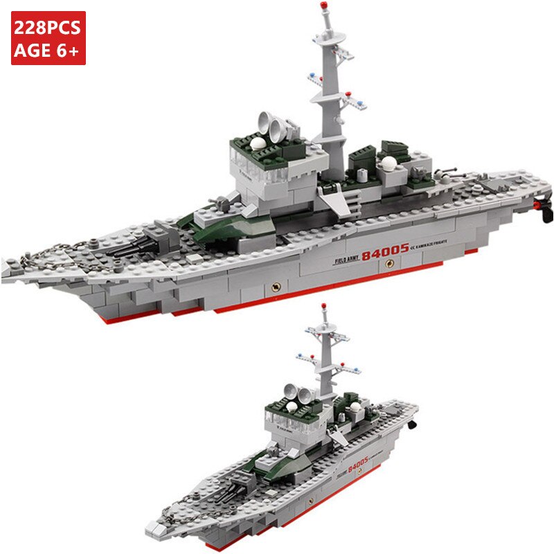 228Pcs Cruiser Army Military Frigate Building Blocks Battle War Ship Bricks LegoINGLs Navy Vessel Boat Educational Toys for Boys