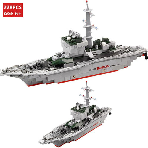 228Pcs Cruiser Army Military Frigate Building Blocks Battle War Ship Bricks LegoINGLs Navy Vessel Boat Educational Toys for Boys